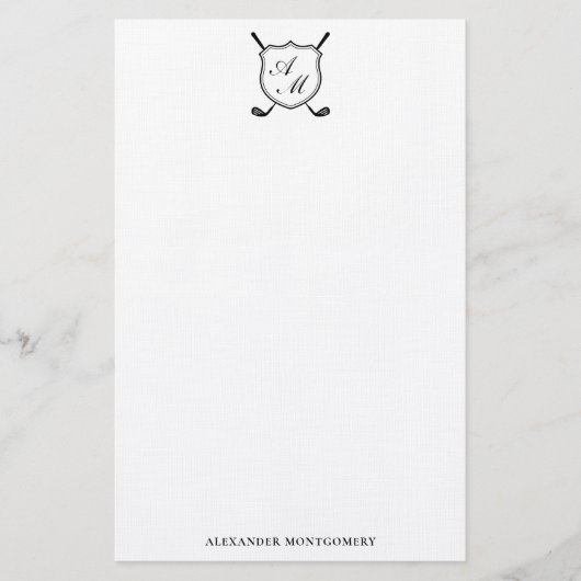 Elegante Zwarte Golf Monogram Wapenschild Briefpap Briefpapier (Voorkant)