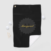 Elegante zwarte golfhanddoek met naam en Initiaal (Insitu)