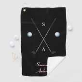 Elegante zwarte golfhanddoek ⛳ Stijlvol Clubs Desi (Insitu)