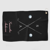 Elegante zwarte golfhanddoek ⛳ Stijlvol Clubs Desi (Horizontaal)