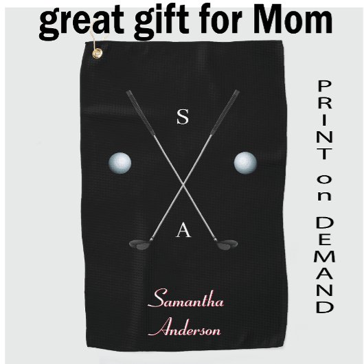 Elegante zwarte golfhanddoek ⛳ Stijlvol Clubs Desi