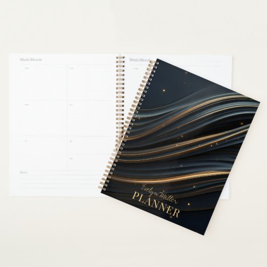 Elegante zwarte golven met gouden accenten planner (Display)