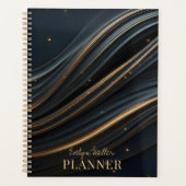 Elegante zwarte golven met gouden accenten planner (Voorkant)