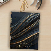 Elegante zwarte golven met gouden accenten planner