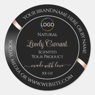 Elegante zwarte golvende roze gouden logo-productl ronde sticker
