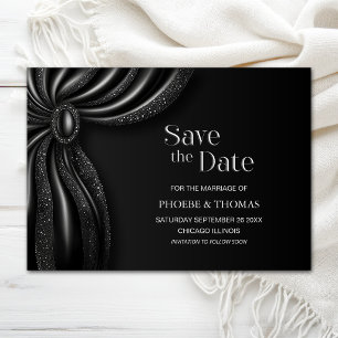 Elegante zwarte gordijn trouwkaart 'Save the Date' Save The Date