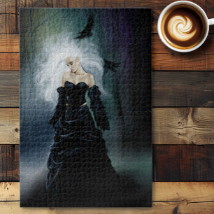 Elegante Zwarte Gothische Mysterieuze Vrouw Ravens Legpuzzel