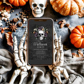 Elegante zwarte gotische bloemenschedel Halloween Kaart