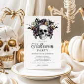 Elegante zwarte gotische bloemenschedel Halloween Kaart