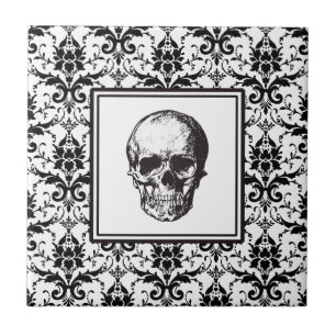 Elegante  zwarte gotische Damask Skull Tegeltje