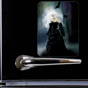 Elegante Zwarte Gotische Mysterieuze Vrouw Ravens  Magneet