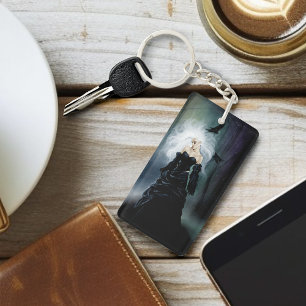 Elegante Zwarte Gotische Mysterieuze Vrouw Ravens  Sleutelhanger