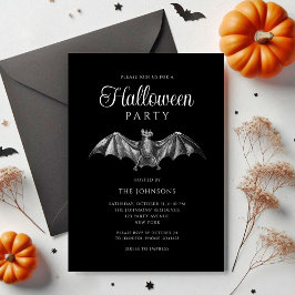 Elegante Zwarte Gotische Vleermuis Halloween Feest Kaart