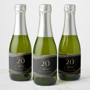Elegante zwarte goud agaat 20e verjaardagsfeestje sparkling wijnetiket