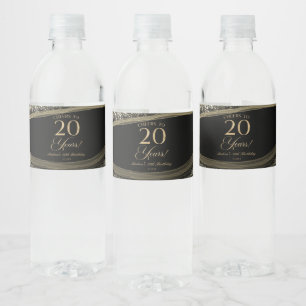 Elegante zwarte goud agaat 20e verjaardagsfeestje waterfles etiket