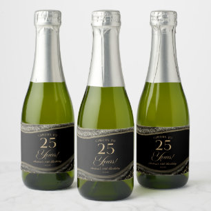 Elegante zwarte goud agaat 25e verjaardagsfeestje sparkling wijnetiket