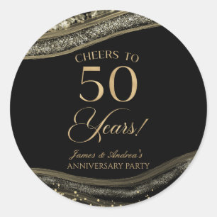 Elegante zwarte goud agaat 50ste verjaardagsfeest ronde sticker