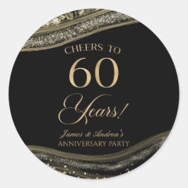 Elegante zwarte goud agaat 60ste verjaardag feest ronde sticker