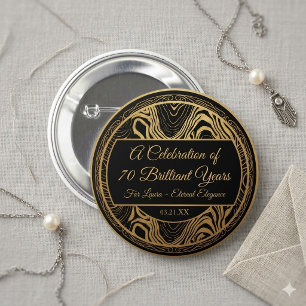 Elegante zwarte goud agaat 70e verjaardag cadeautj ronde button 5,7 cm