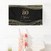 Elegante zwarte goud agaat 80ste verjaardagsfeest spandoek (Insitu)