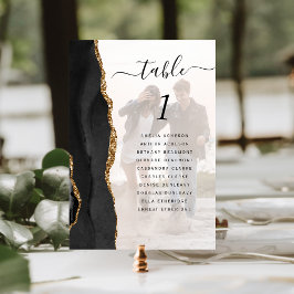 Elegante zwarte goud agaat foto overlay bruiloft kaart