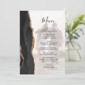 Elegante zwarte goud agaat foto overlay bruiloft menu (Staand voorkant)