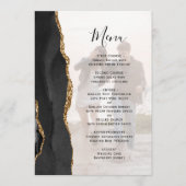 Elegante zwarte goud agaat foto overlay bruiloft menu (Voorkant)