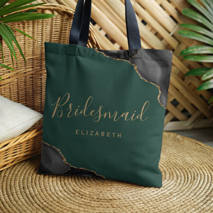 Elegante zwarte goud agaat groene bruidsmeisje tote bag