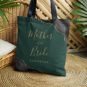 Elegante zwarte goud agaat groene moeder van de br tote bag