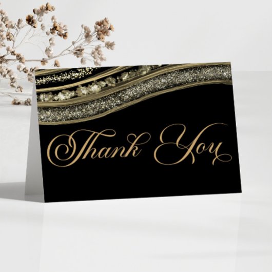 Elegante zwarte goud agaat jubileumfeest bedankkaart