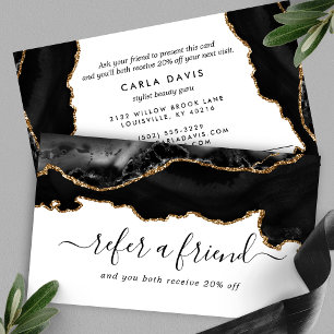 Elegante Zwarte Goud Agaat Marmer Modern Aanbevelingskaartje