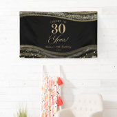 Elegante Zwarte Goud Agate 30e Verjaardagsfeest Spandoek (Insitu)
