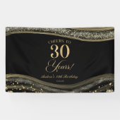 Elegante Zwarte Goud Agate 30e Verjaardagsfeest Spandoek (Horizontaal)