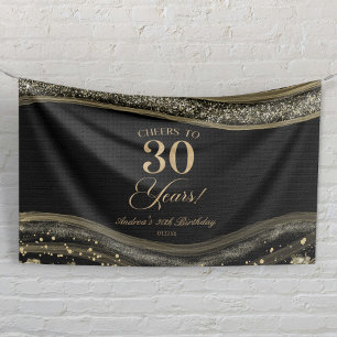 Elegante Zwarte Goud Agate 30e Verjaardagsfeest Spandoek