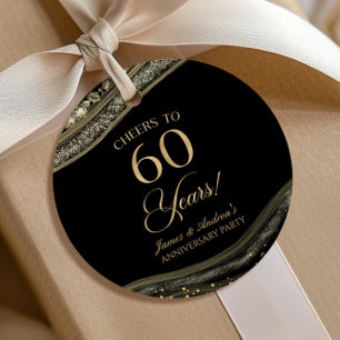 Elegante Zwarte Goud Agate 60ste Verjaardag Feest Bedankjes Labels