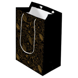 Elegante Zwarte Goud Cacao Bloem Fruit Zakelijk Medium Cadeauzakje