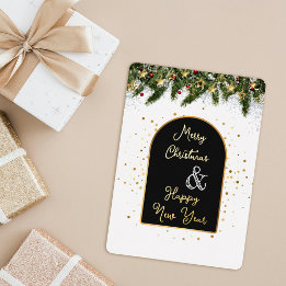Elegante Zwarte Goud Folie Kerst Nieuwjaar Feestdagenkaart