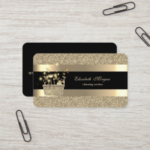 Elegante Zwarte Goud Gestreepte Glitter Reiniging Visitekaartje