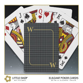 Elegante zwarte goud Glen Plaid Monogram Initiaal Pokerkaarten