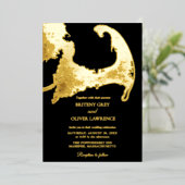 Elegante zwarte goud Kaap Cod Kaart Trouwen (Staand Voorkant)