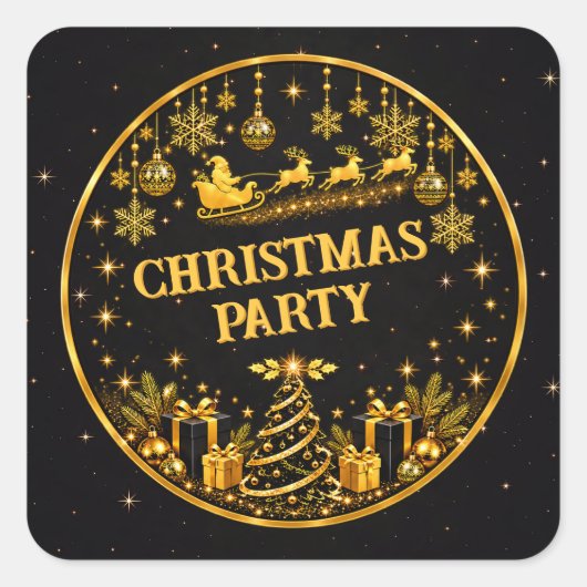 Elegante Zwarte Goud Kerstman Kerstfeest Sticker (Voorkant)