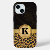 Elegante zwarte goud luipaardprint monogram Case-Mate iPhone case (Achterkant)