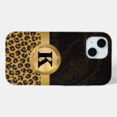 Elegante zwarte goud luipaardprint monogram Case-Mate iPhone case (Achterkant (horizontaal))