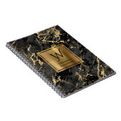 Elegante Zwarte Goud Marmer Monogram Notitieboek (Rechterzijde)