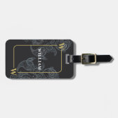 Elegante zwarte goud paisley monogram bagagelabel (Voorkant horizontaal)