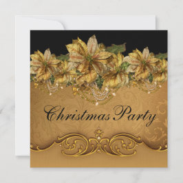 Elegante Zwarte Goud Poinsettia Gouden Kerstfeest Kaart