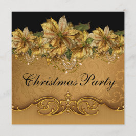 Elegante Zwarte Goud Poinsettia Gouden Kerstfeest Kaart