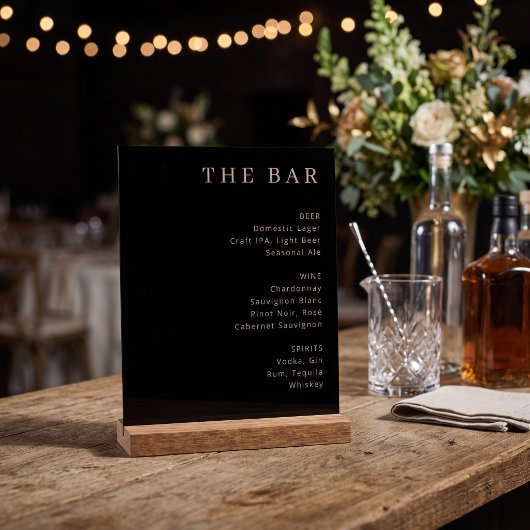 Elegante Zwarte Goud Serif Bar Menu Acryl Bord