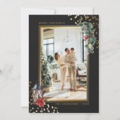 Elegante Zwarte Goud Waterverf Foto Kerstmis Feestdagenkaart (Voorkant)
