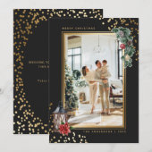 Elegante Zwarte Goud Waterverf Foto Kerstmis Feestdagenkaart (Voorkant / Achterkant)